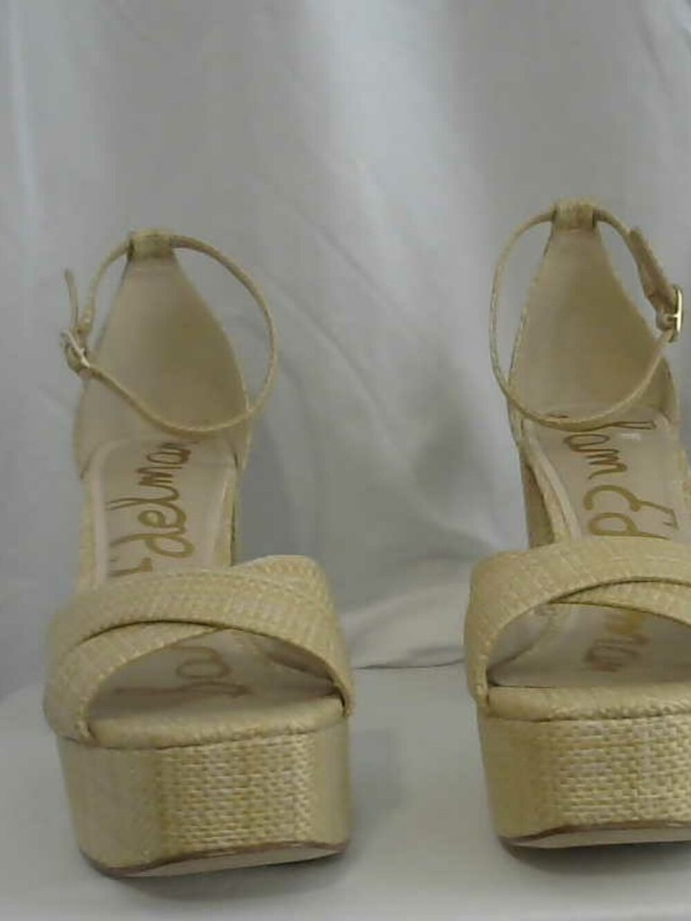 Sam Edelman Raffia Platform Sandals Natural Woven Block Heel Ankle Strap